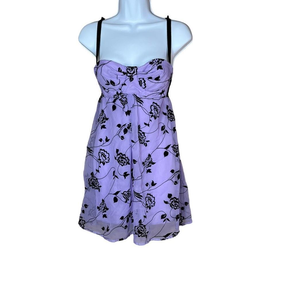 Vintage Purple and Black Floral Print Nightgown Size Small